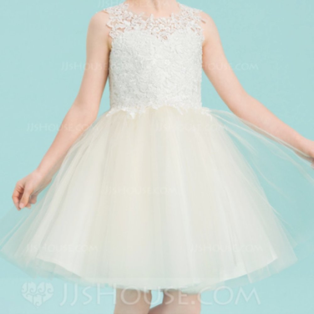 A-Line Knee-length Flower Girl Dress - White